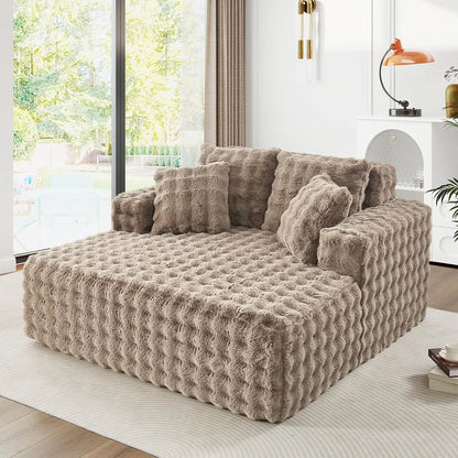 56" Oversized Chaise Lounge Plush Faux Fur Sleeper Sofa Couch Bed with Pillows