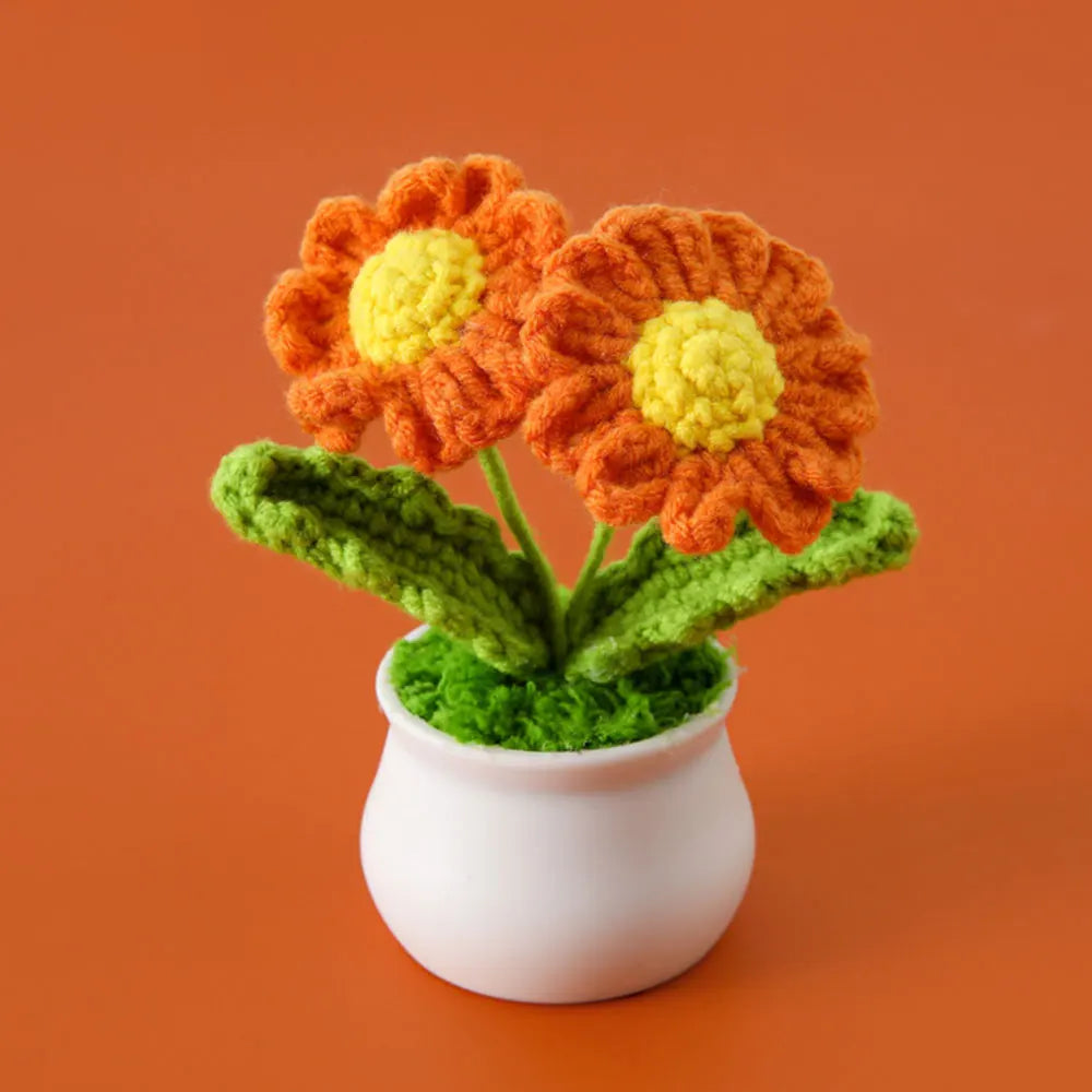 Hand-knitted Sunflower Tulip Crochet Flowers Potting