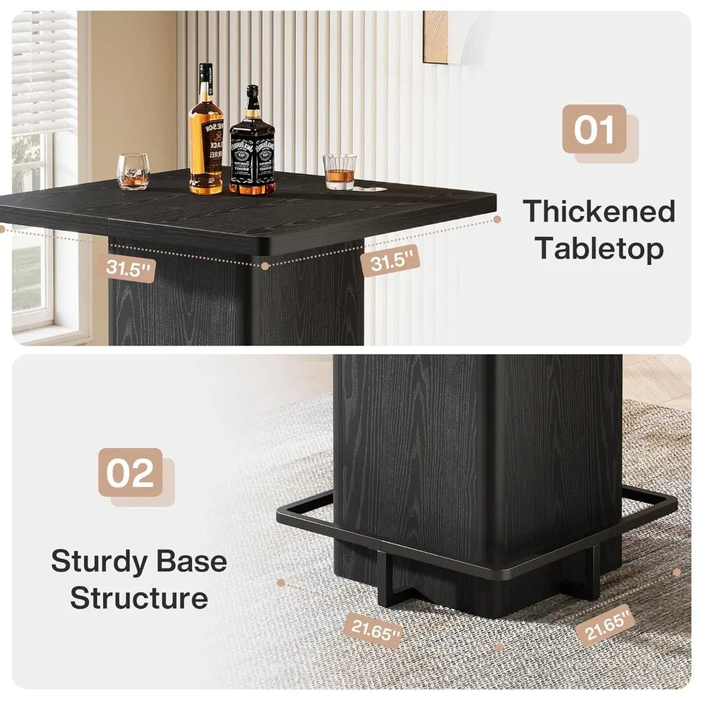 Bar Table, 39.37" High Square Pub Table for Small Bars.