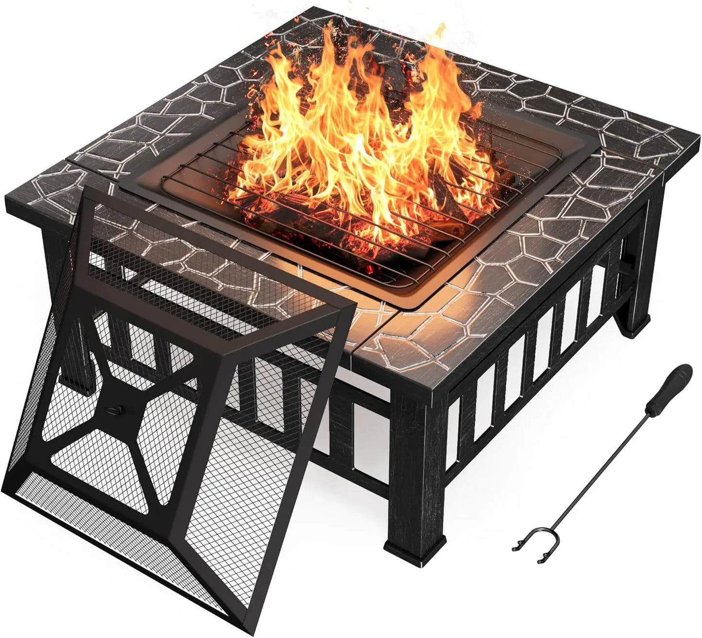 Outdoor Fire Pit, 32 Inch Table Metal Outdoor Fireplaces with Waterproof Cover (Black)