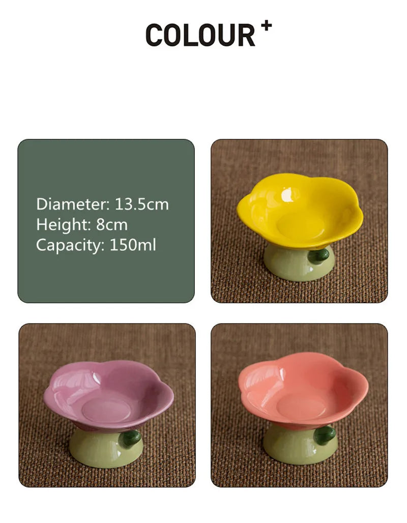 Cute Ceramic Cat Bowl Non-slip Flower Shape Food Water Pet Supplies Cat