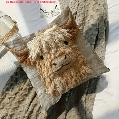 Cute Highland Cow Design 2D Flat-Printed Pillow Cover