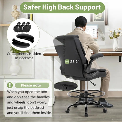 500LBS Drafting Chair, High Back Safer Standing Desk Chair,