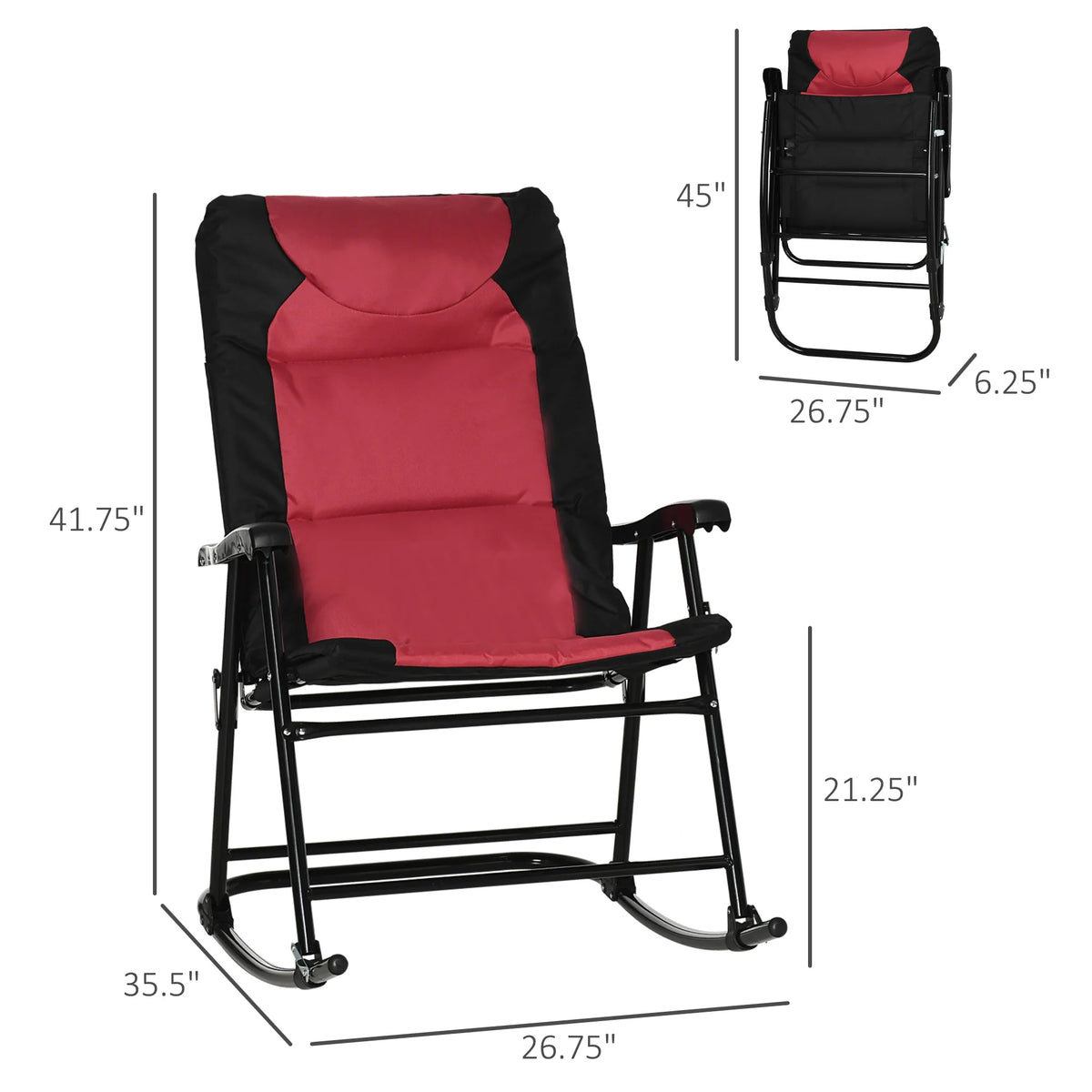 2PC Oversized Folding Rocking Camping Chairs, Red