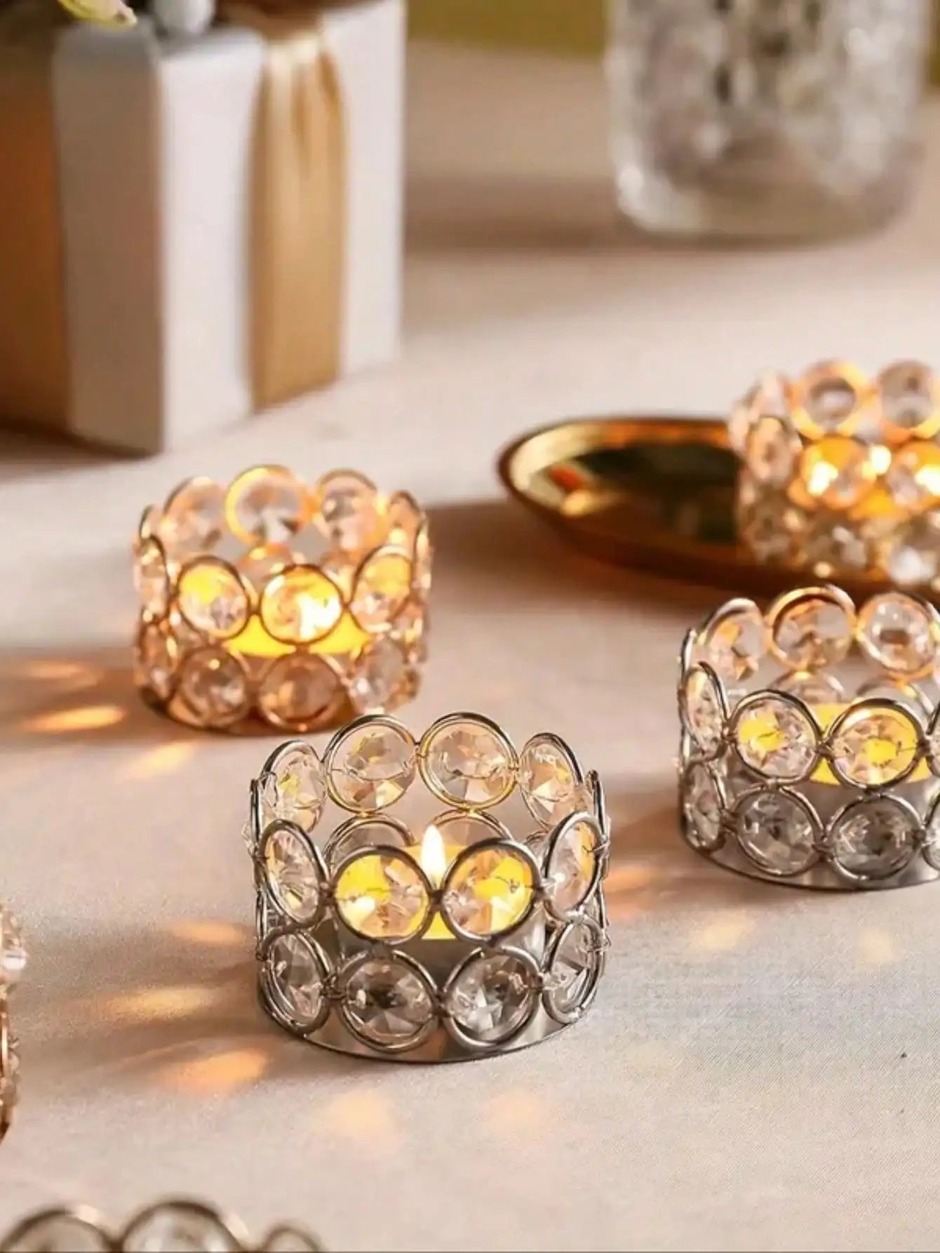 Crystal Desktop Candlelight Dinner Prop Metal Ornament Candle Holder