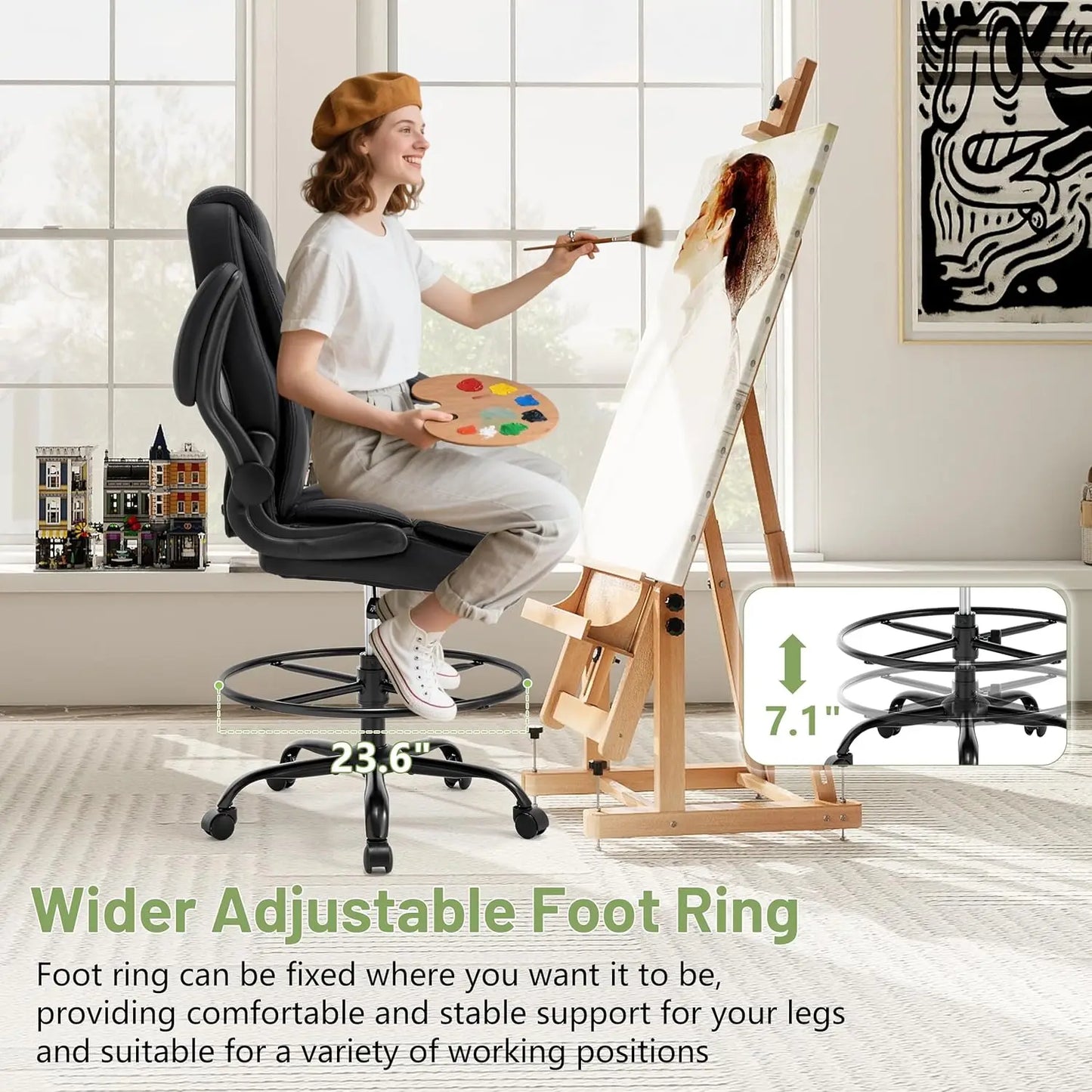 500LBS Drafting Chair, High Back Safer Standing Desk Chair,