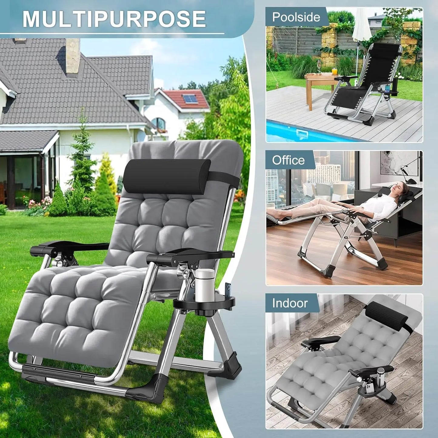 Zero Gravity Chair, Premium Outdoor Lawn Folding Adjustable Reclining Patio Chairs