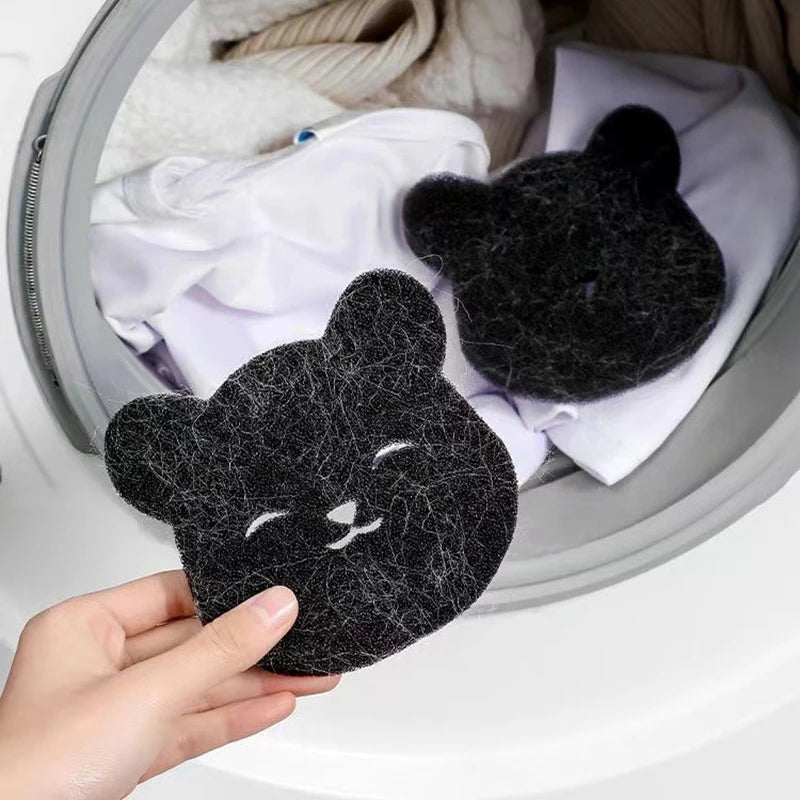 Household Pet Hair Remover Bear Sticky Sponge, Reusable, For Washing Machine, Dryer, Black