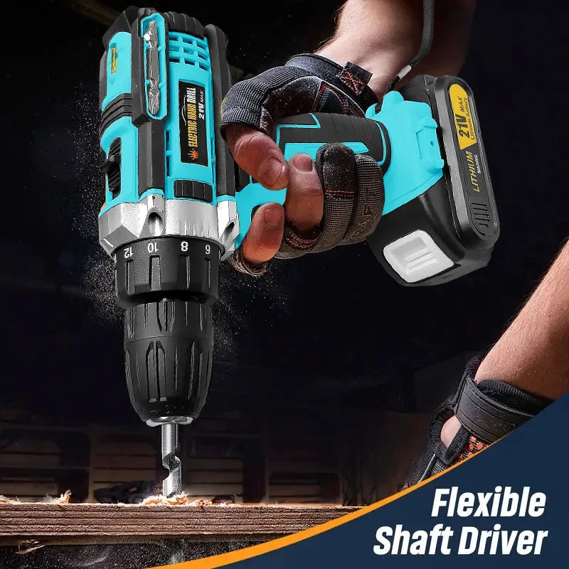 21V Cordless Drill Set with Multi-Function Electric Screwdriver High-Power Rechargeable Combination Tool