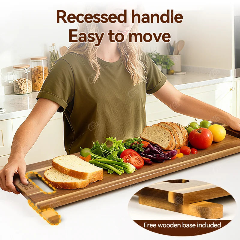 Extra Large Acacia Wood Charcuterie Board & Cutting Board with Handles – 36 x 12 Inch