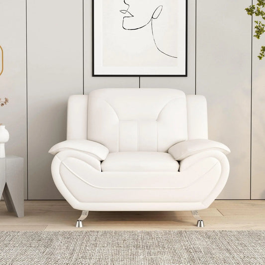 Elegant Compact Sofa  Beautiful Seams, White Faux Leather
