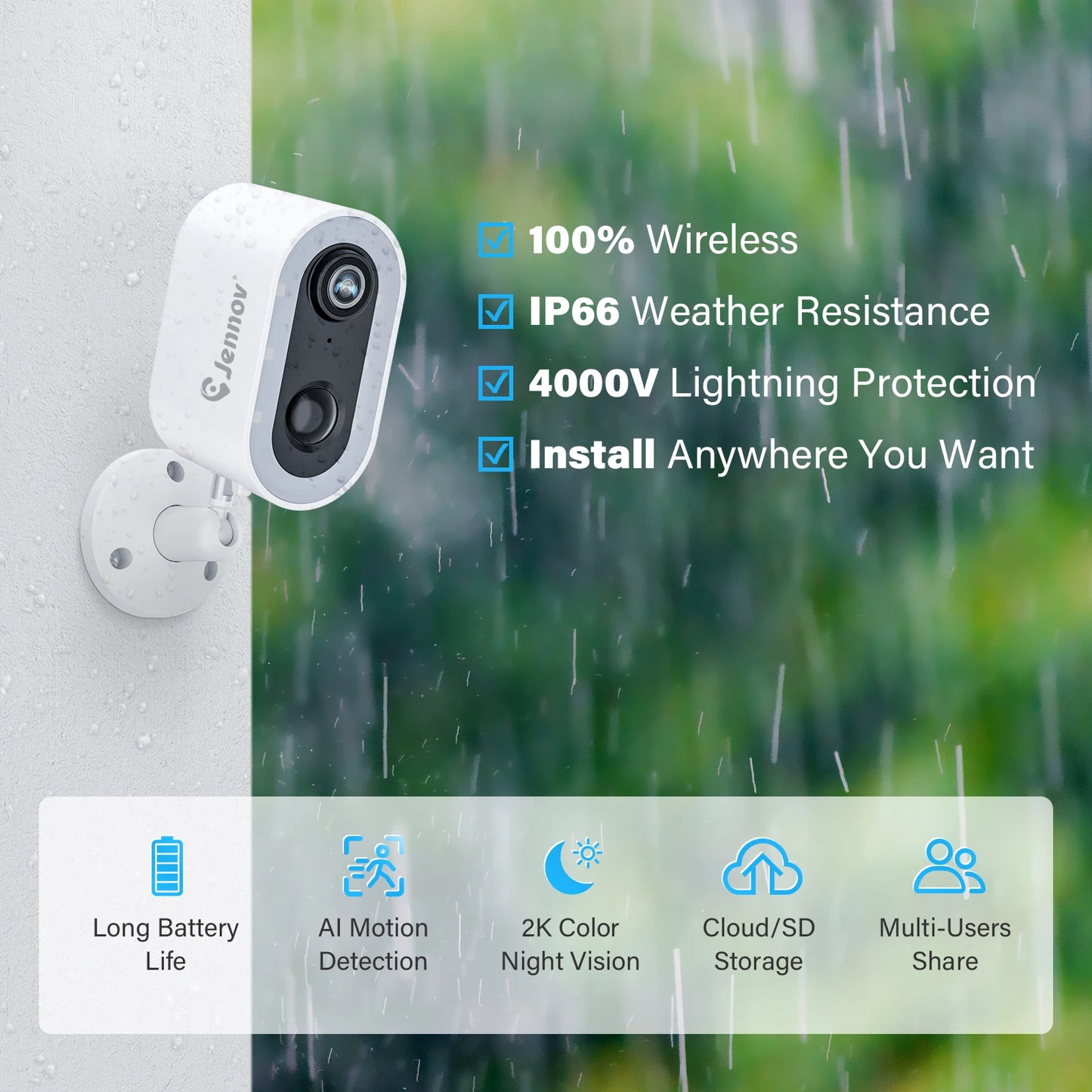 Security Camera Wireless Wi-Fi Camera Battery Powered with Color Night Vision Two-Way Talk for Outdoor Home Camera