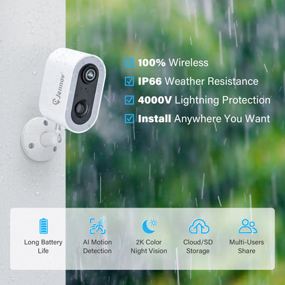 Security Camera Wireless Wi-Fi Camera Battery Powered with Color Night Vision Two-Way Talk for Outdoor Home Camera