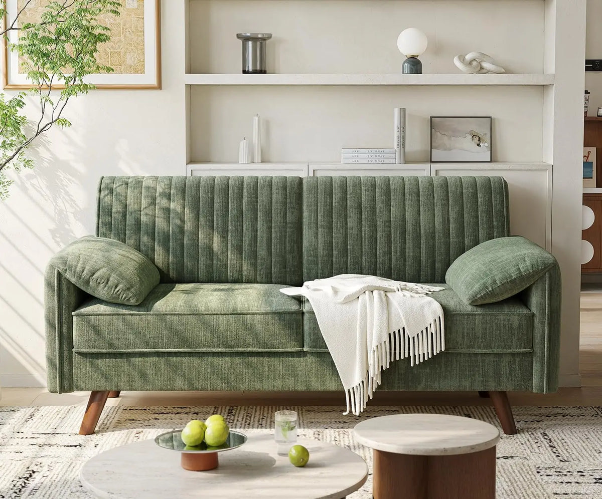 Modern Loveseat Sofa 64.5" for Small Space Living Room, Chenille Fabric 2-Seater Couch