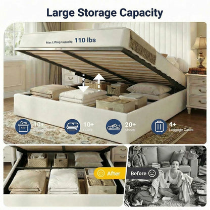 HOOMIC Full/Queen/King Lift Up Storage Bed Frame, Hydraulic Support System, Upholstered Platform Bed Frame,