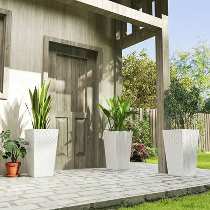 24 Inch Taper Planters with Drainage Holes, Rattan Decor Plant Pots, White