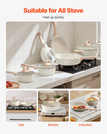 VEVOR 17 Piece Pots and Pans Set Granite Nonstick Cookware Set