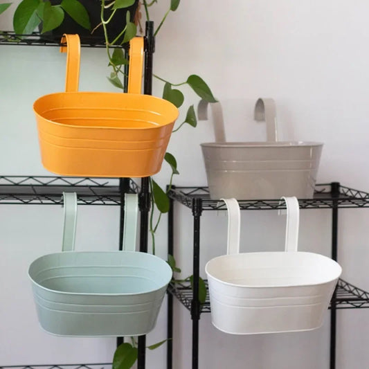 Colorful Hanging Flower Pot Detachable Double Hook Fence Plant Pot Horticultural Decor