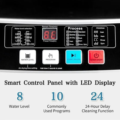 Automatic Top Load Portable Washer - 10 Wash Programs and 8 Water Levels, 2-in-1 Compact with Drain Pump