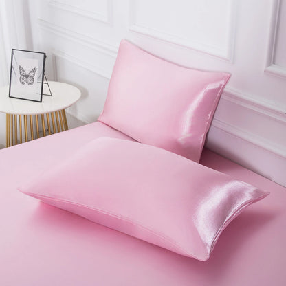 3pc Solid Color Satin Fabric Soft Comfortable Breathble Bedding Set for Bedroom.