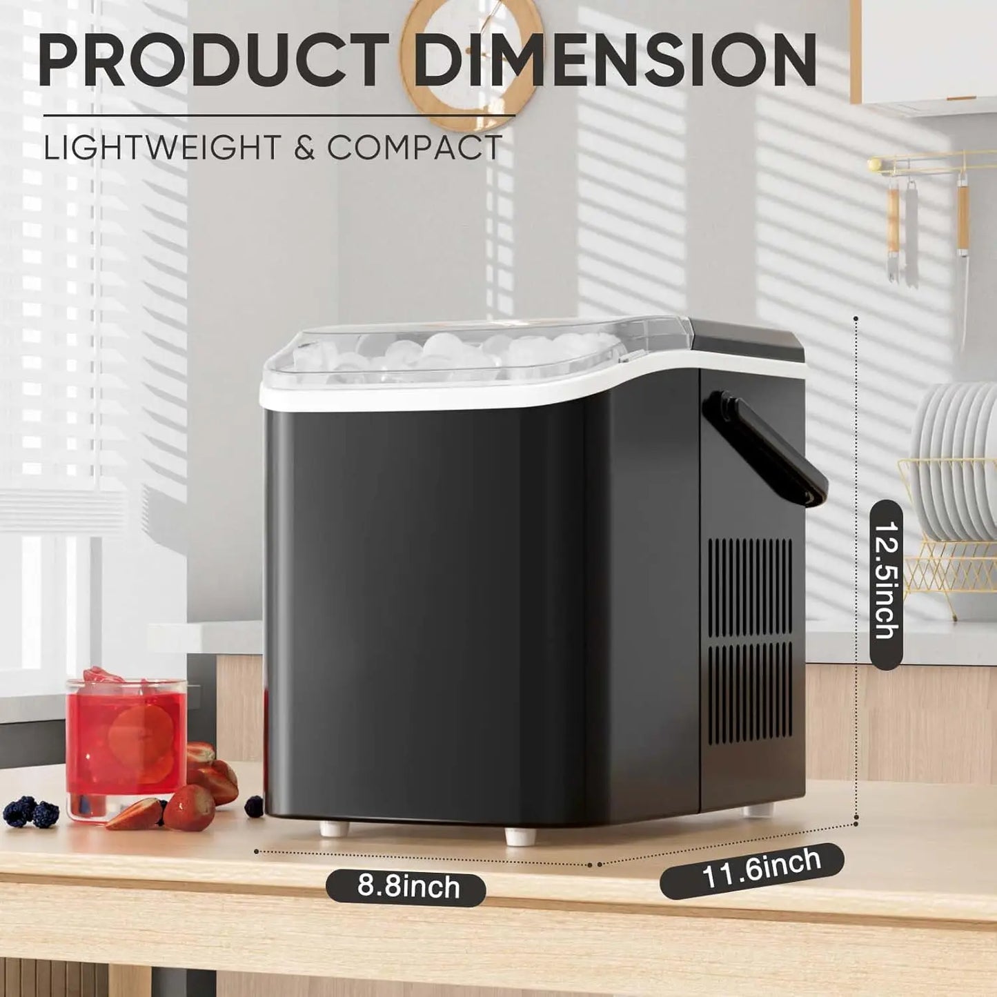 Portable Ice Maker, 26lbs/24H, 9 Cubes in 6 Mins, Self-Cleaning,