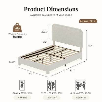 Adjustable Teddy Fleece Headboard No Box Spring Required Wooden Slats Support Easy Assembly Noise Free