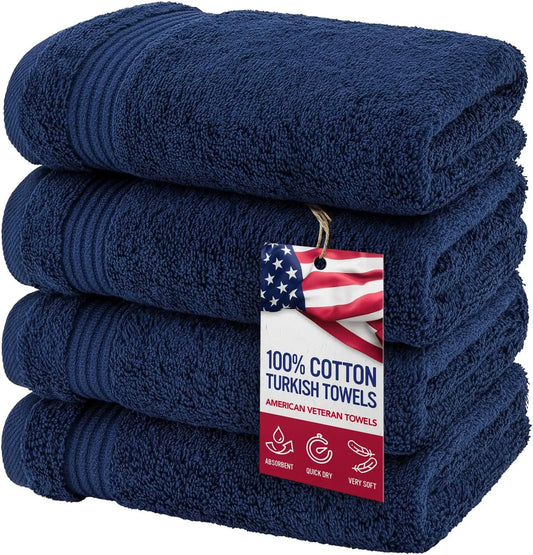 Set of 4 Navy Blue Cotton soft Hand Bathroom Towel