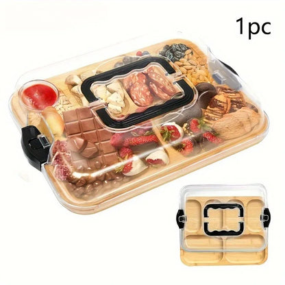 Stylish Natural Bamboo serving Tray – 1pc with Snap-On Acrylic Lid
