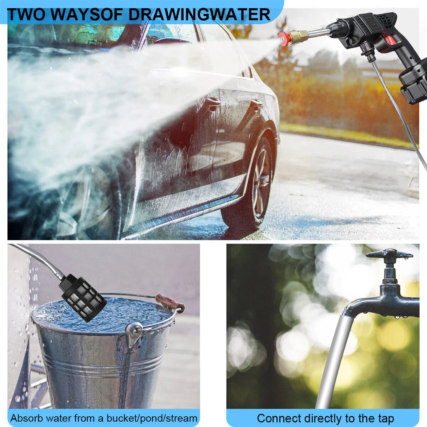 Portable Cordless Car High Pressure Washer Cleaner Gun with 2Pcs 1200mah Battery