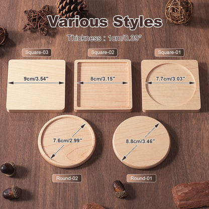 Wood Coaster Round Square Beech Wood Cup Mat Durable Heat Resistant Pad Placemats 8.8cm/3.46in