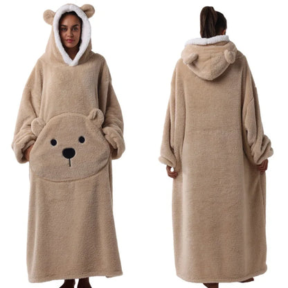 1PC Extra Long Sleeve Wearable Blanket Hoodie Solid Color Thick Warm Unisex Oversized Lazy blanket