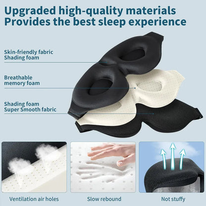 Unisex 3D Contoured Sleep Mask, Groove Molded Design Memory Foam Light Blocking Eye mask
