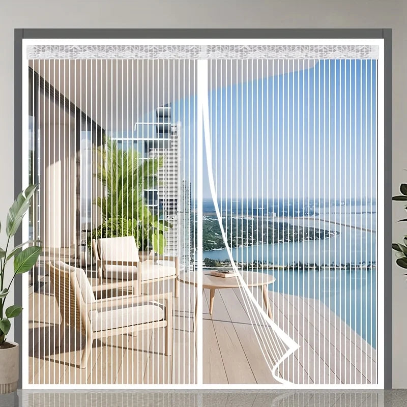 White Striped Magnetic Mosquito Net Curtains Designed for Summer to Keep Insects