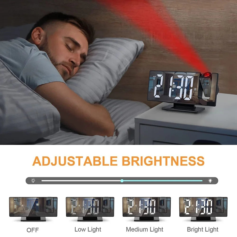 Arm Projection Alarm Clock Time Temperature USB Plug-in Digital Alarm Clock Snooze Table Clock 12/24H Projector LED Clock