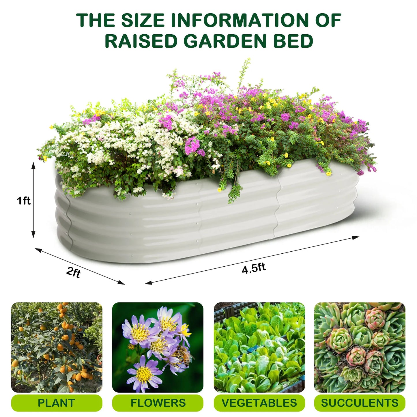 2-Pack Oval Galvanized Steel Raised Garden Bed Open Base Safety Edge Metal Plant