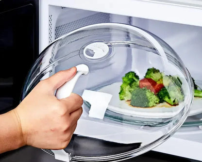 Microwave Food Splash Resistant Food Heating Cover with Steam Vent and Handle Transparent Plate Cover