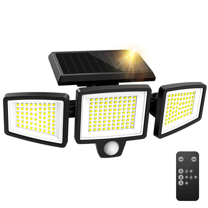 3-Head Solar Outdoor Light, Motion Sensor Security Light with Wireless Remote Control
