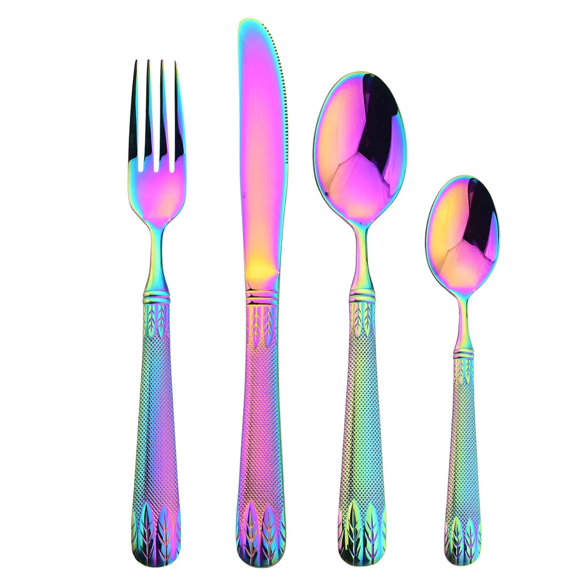 4Pcs Set Gold Wheat Ears Pattern Dinnerware 304 Stainless Steel Tableware