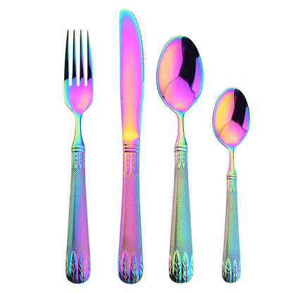4Pcs Set Gold Wheat Ears Pattern Dinnerware 304 Stainless Steel Tableware