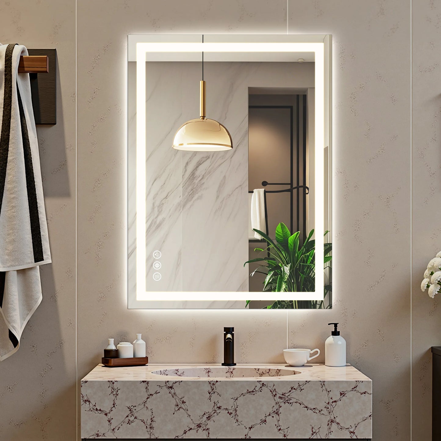 LED Bathroom Vanity Mirror for Wall Memory Function Tempered Glass with 3 Color Temperatures Front Light