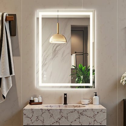 LED Bathroom Vanity Mirror for Wall Memory Function Tempered Glass with 3 Color Temperatures Front Light