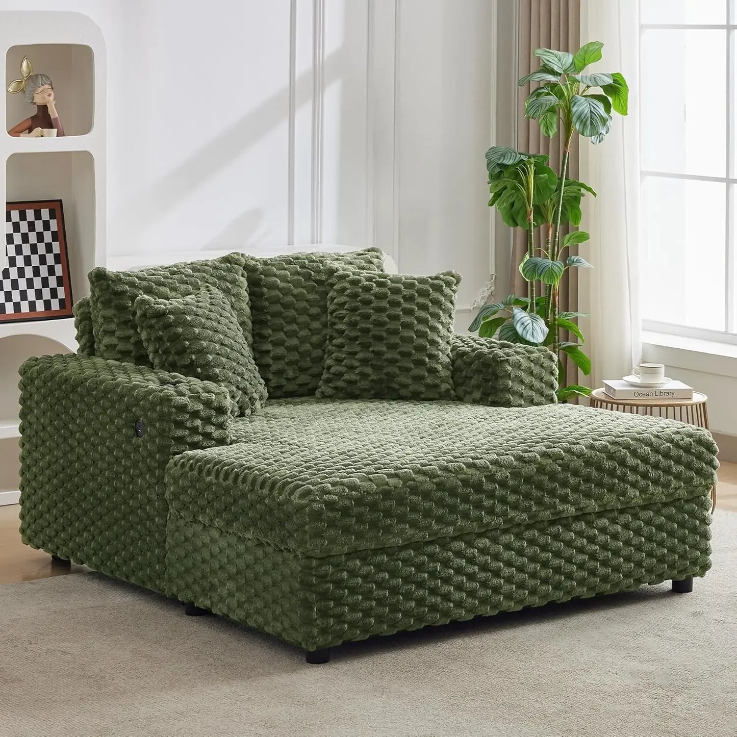 Oversized Chaise Lounge Chair Indoor, Modern Upholstered Cozy with Throw Pillows and Armrests