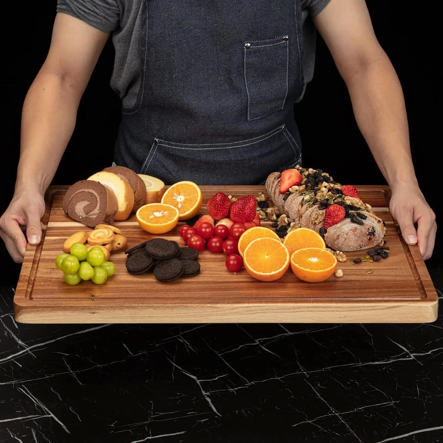 Extra Large Acacia Wood Cutting Board Thick Butcher Block Chopping Board with Side Handles