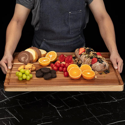 Extra Large Acacia Wood Cutting Board Thick Butcher Block Chopping Board with Side Handles