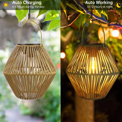 Solar Lights Outdoor Waterproof Boho Light for Outside Hanging Rattan Lantern Decoration for Garden Yard Patio