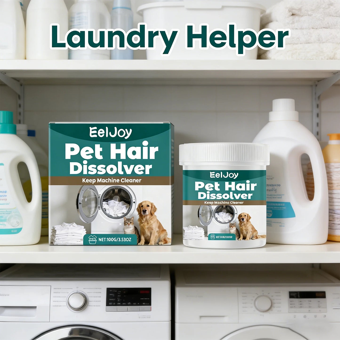 Pet Hair Dissolver Laundry Additive Removes Cat Dog Hair from Clothes.