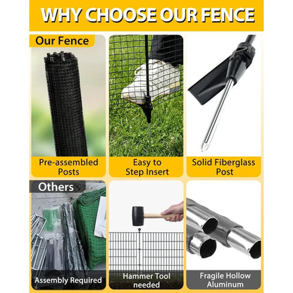 4x50ft Temporary Fence with Posts, Black Outdoor Dog Fence for Yard