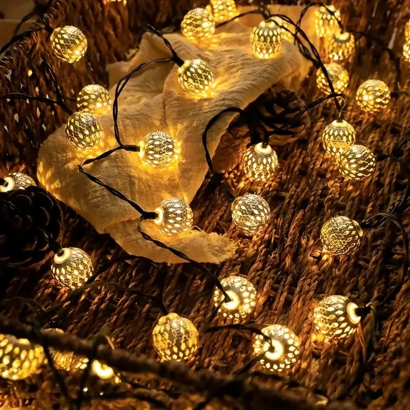 Outdoor Solar Moroccan Ball String Light-50/30/20 LED Fairy Light, 8 Modes,