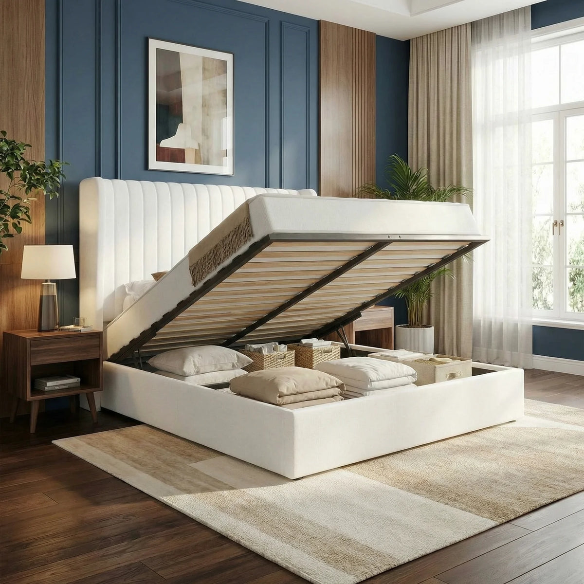 HOOMIC Full/Queen/King Lift Up Storage Bed Frame, Hydraulic Support System, Upholstered Platform Bed Frame,