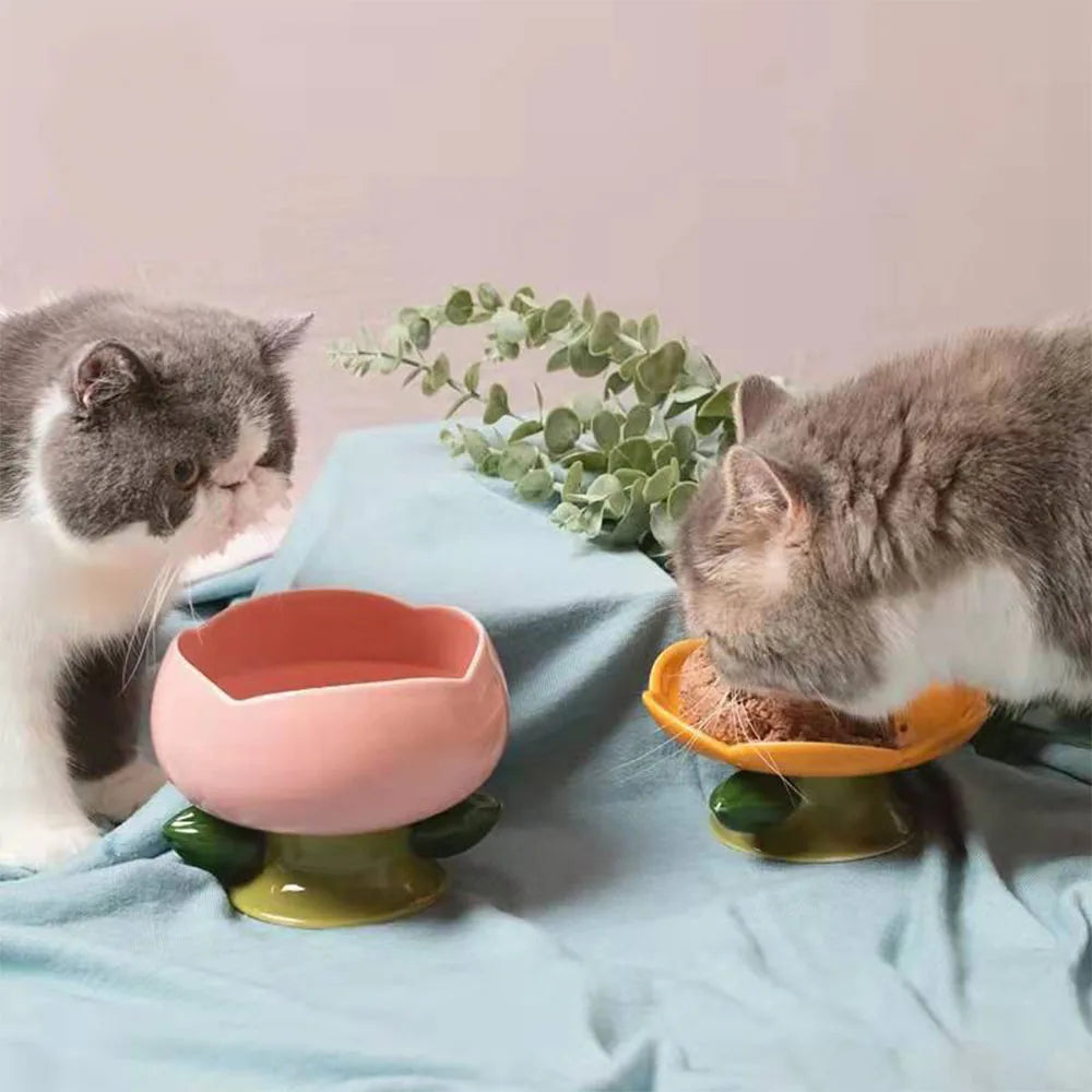 Cute Ceramic Cat Bowl Non-slip Flower Shape Food Water Pet Supplies Cat